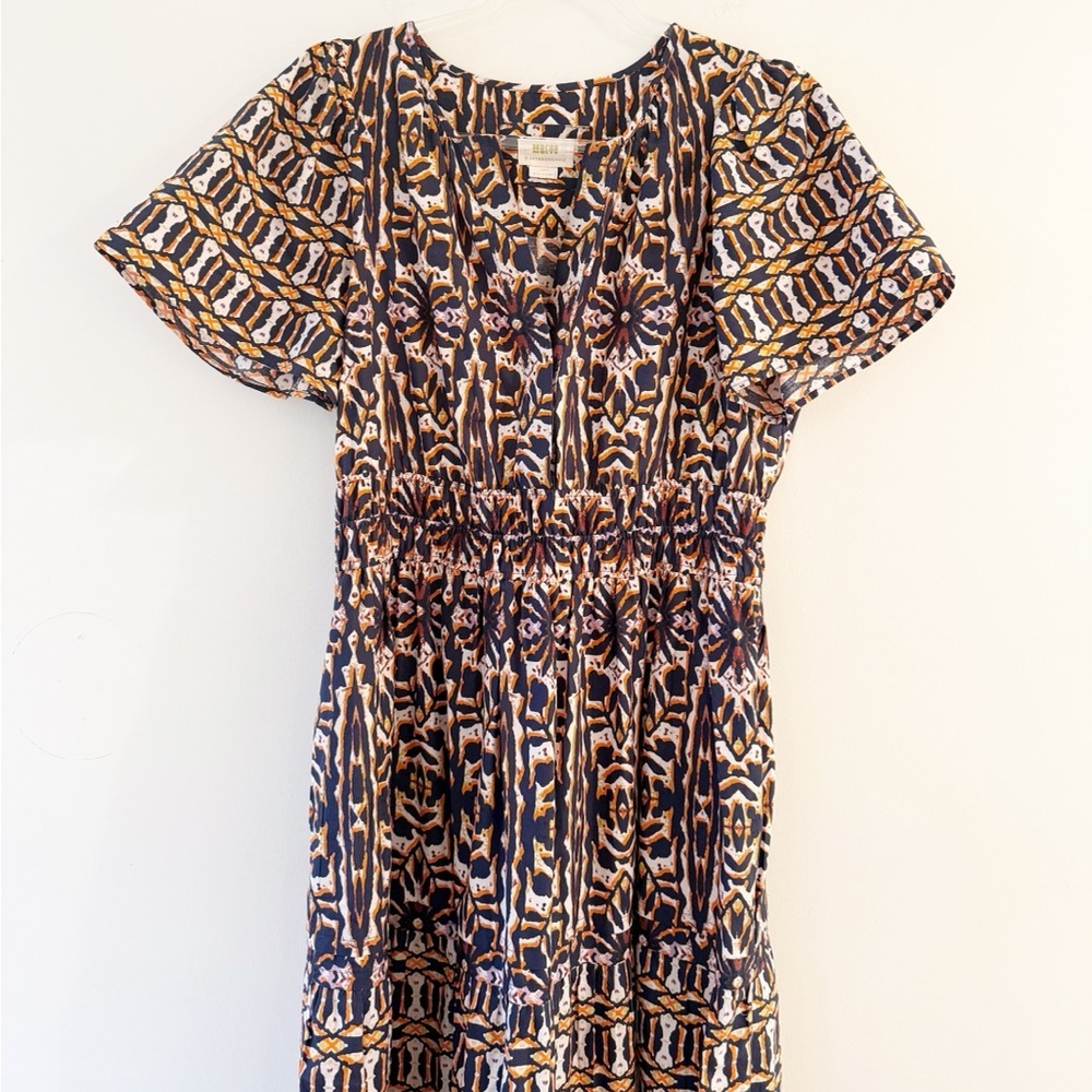 Anthropology Maeve Somerset Maxi In Orange Navy Print Dress - Picture 3 of 15